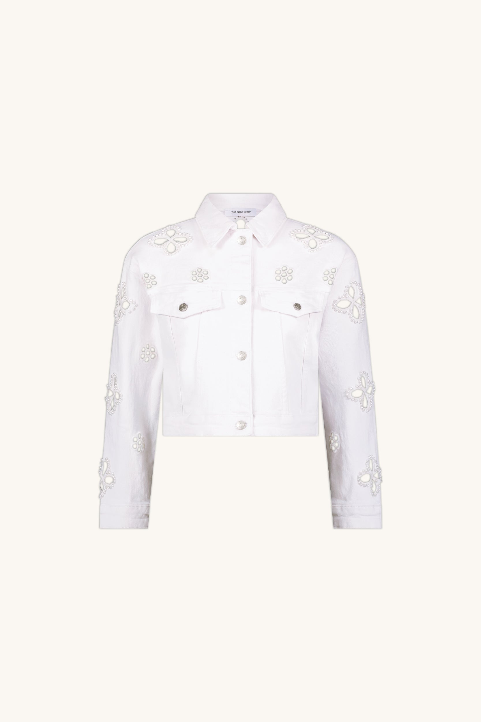 Kaia Pearl Jean Jacket - White | The Noli Shop