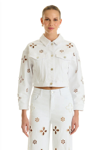 Kaia Pearl Jean Jacket - White – The Noli Shop