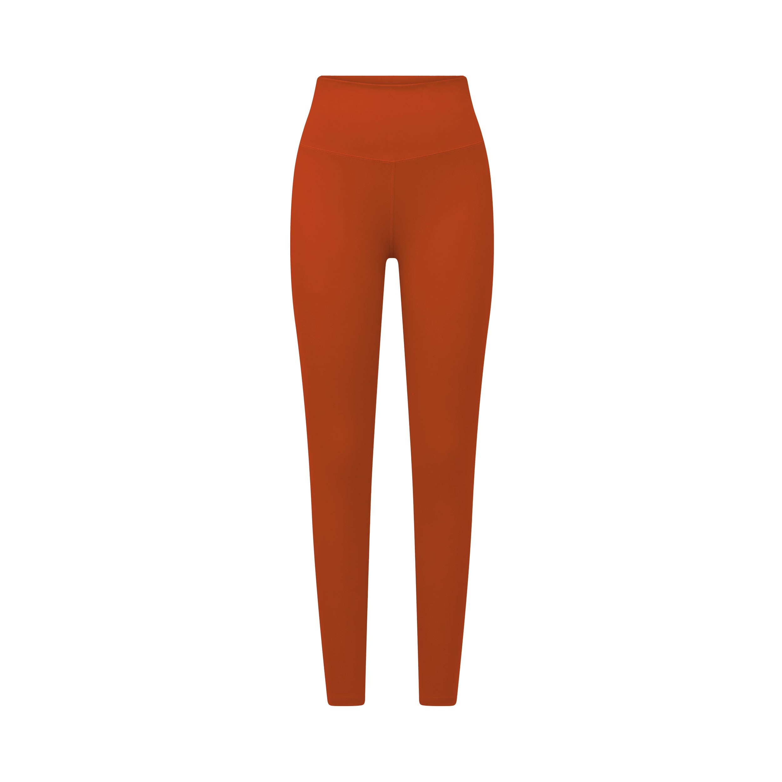 Product view of sculpting and flattering brick red legging