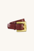Loire Belt in Merlot, wide croc-embossed belt with oversized gold buckle, The Noli Shop