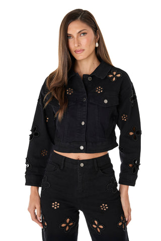 Kaia Pearl Jean Jacket - Black