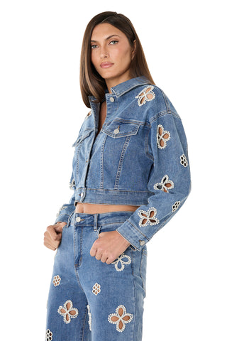 Kaia Pearl Jean Jacket - Medium Blue