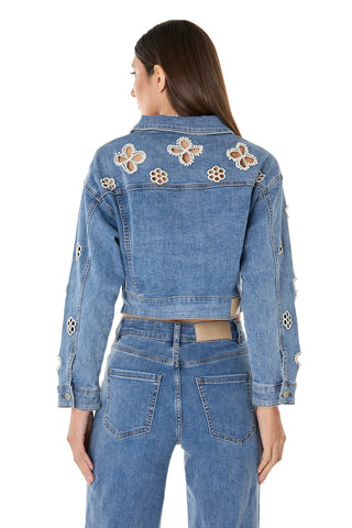 Kaia Pearl Jean Jacket - Medium Blue
