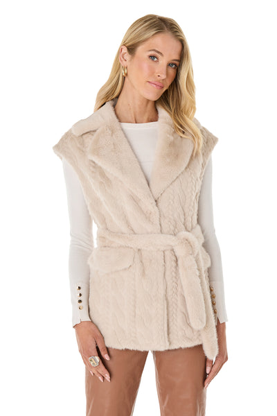 Leone Cable Knit Faux Fur Vest - Pearl – The Noli Shop