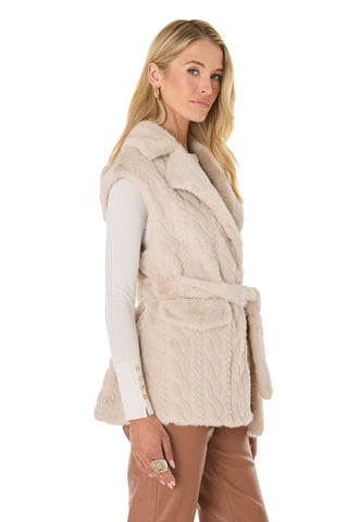 Leone Cable Knit Faux Fur Vest - Pearl