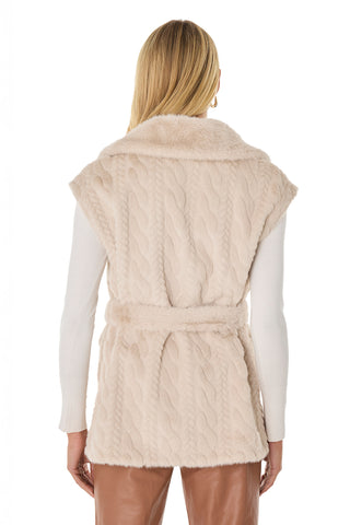 Leone Cable Knit Faux Fur Vest - Pearl