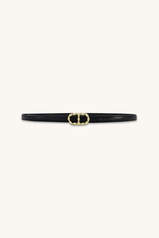 Mabel Belt in Black and Gold, slim black belt with gold oval buckle, The Noli Shop