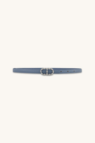 Mabel Belt in Coastal Blue, slim blue belt with gold oval buckle, The Noli Shop