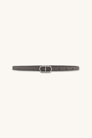 Mabel Belt in Grey Chateau, slim grey belt with silver oval buckle, The Noli Shop