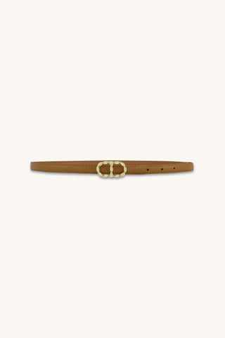 Mabel Belt in Mocha, slim mocha belt with gold oval buckle, The Noli Shop