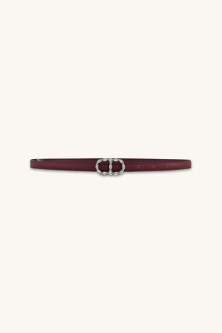 Mabel Belt in Mulberry, slim berry belt with silver oval buckle, The Noli Shop