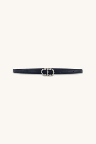 Mabel Belt in Oxford Navy, slim navy belt with silver oval buckle, The Noli Shop