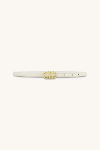 Mabel Belt in Pearl, slim ivory belt with gold oval buckle, The Noli Shop