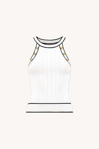 Martha Button Halter Tank - White