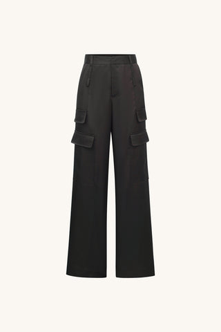 Milan Satin Cargo Pant - Black