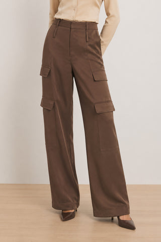Milan Satin Cargo Pant - Espresso