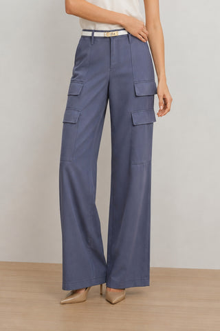 Milan Satin Cargo Pant - Navy