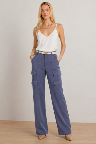 Milan Satin Cargo Pant - Navy