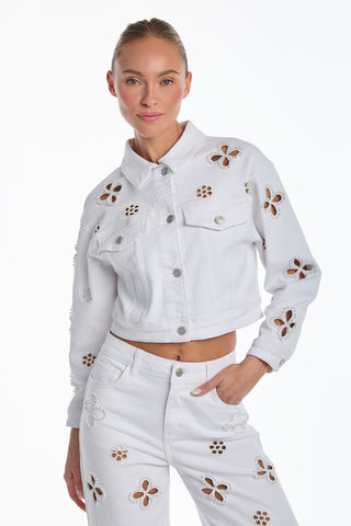 Kaia Pearl Jean Jacket - White