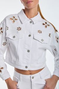 Kaia Pearl Jean Jacket - White