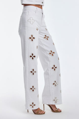 Petite Kaia Pearl High Rise Jean - White