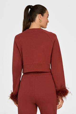 Rada Feather Trim Crewneck - Burgundy