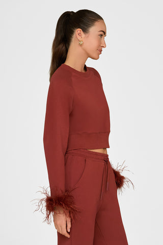 Rada Feather Trim Crewneck - Burgundy