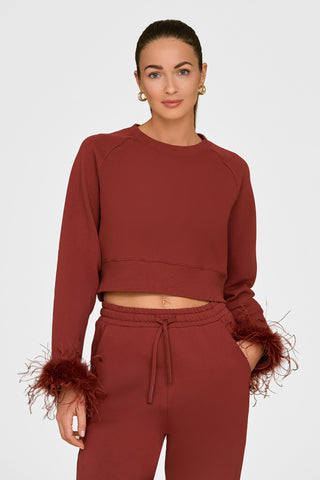 Rada Feather Trim Crewneck - Burgundy