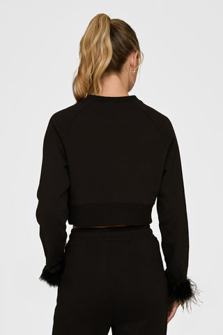 Rada Feather Trim Crewneck - Black
