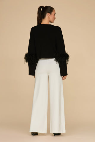 Ava Ultra-Sculpting Ponte Wide Leg Pant - Pearl