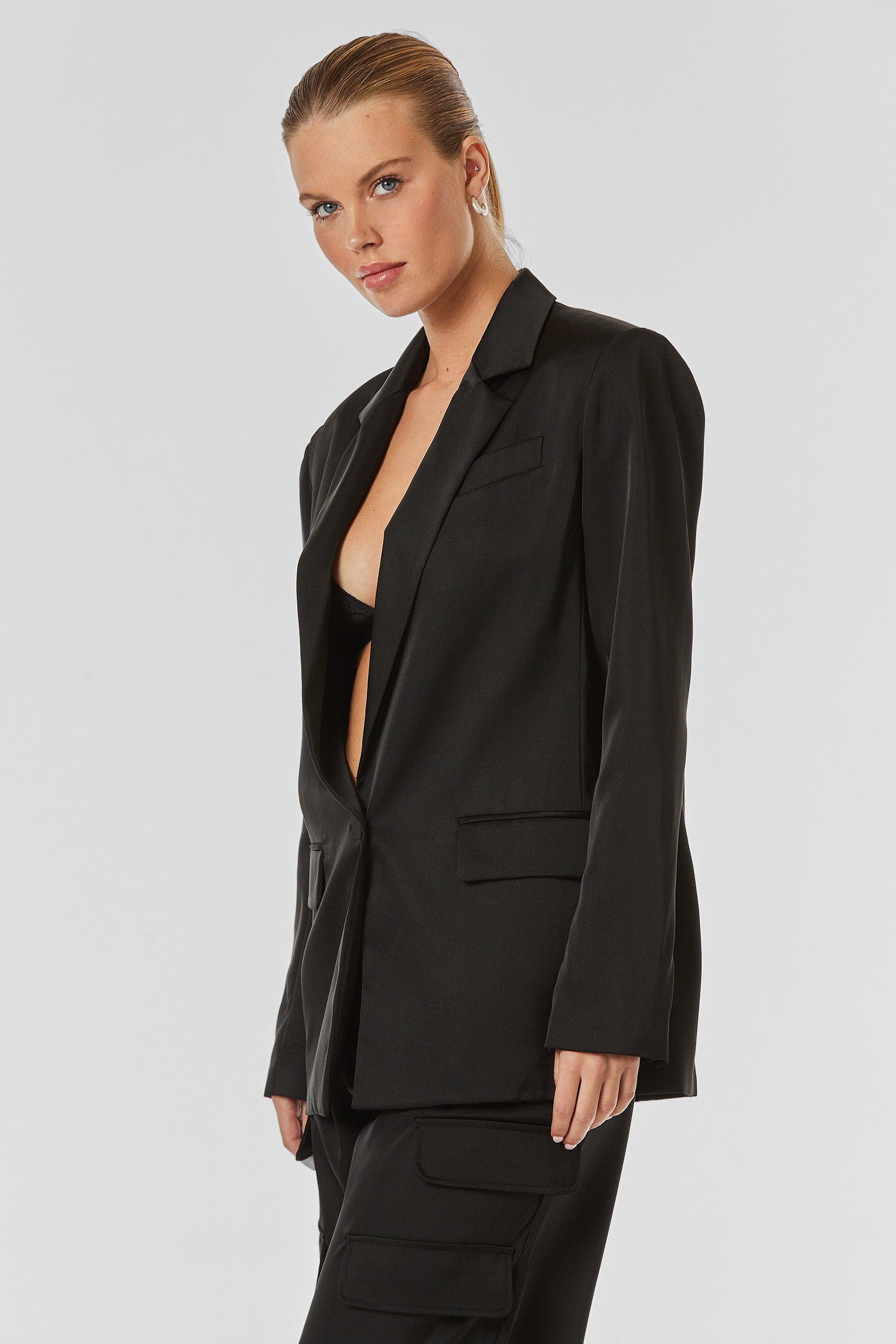 Milan Satin Blazer - Black
