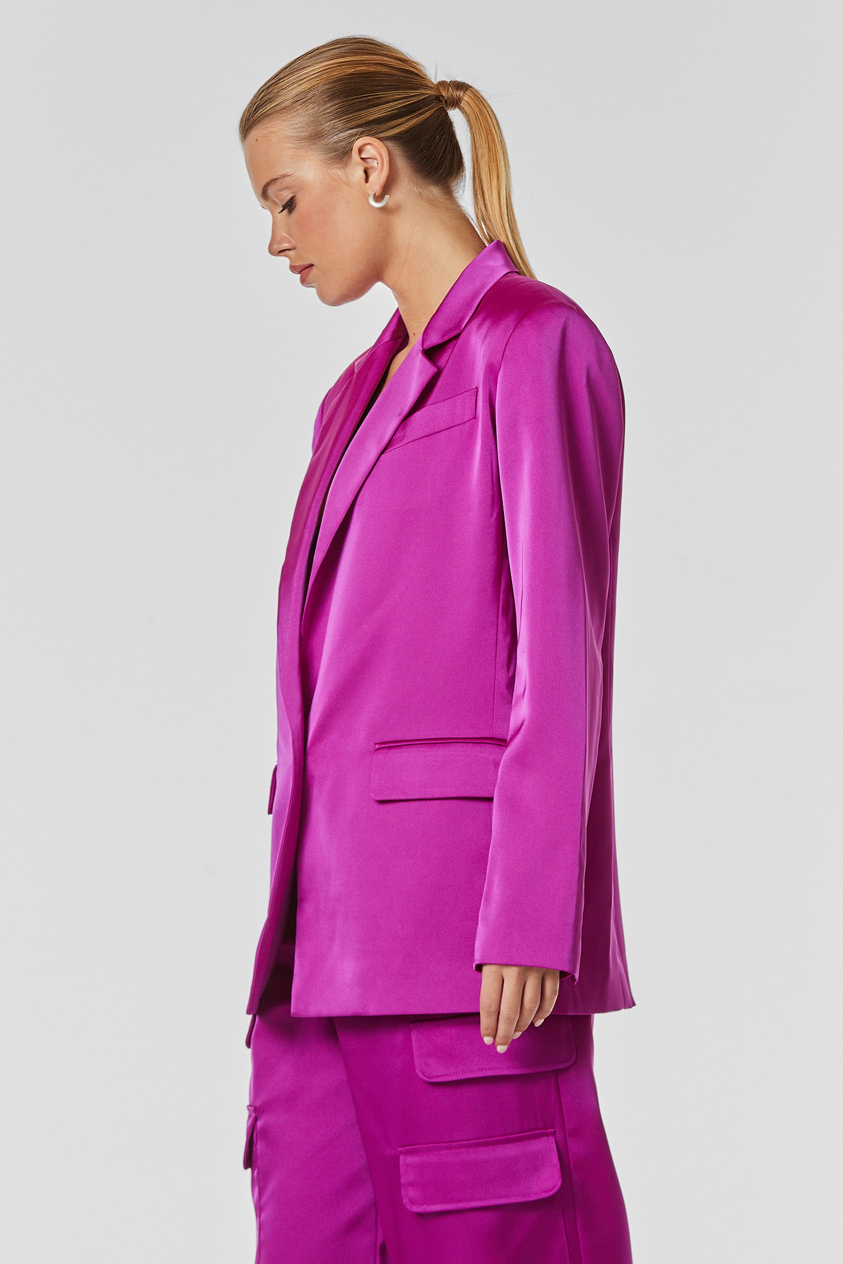 Milan Satin Blazer - Fuchsia
