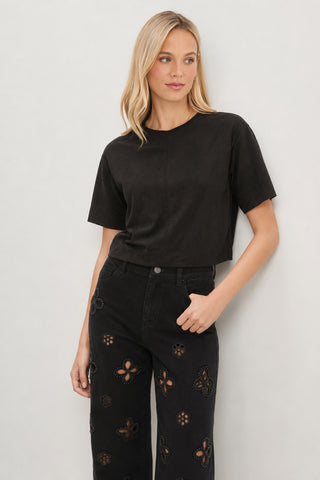 Naya Suede T-Shirt - Black