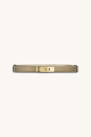 Nicola Belt in Bronze, metallic bronze belt with gold lock closure, The Noli Shop