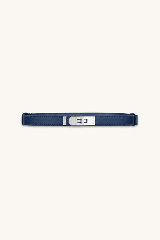 Nicola Belt in Navy, navy belt with gold lock closure, The Noli Shop