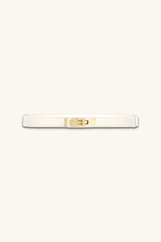 Nicola Belt in Pearl, soft pearl belt with gold lock closure, The Noli Shop
