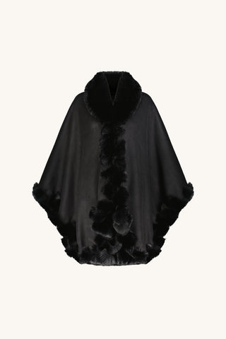 Ophelia Fur Trim Cape - Black