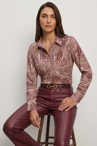 Paulina Silk Blouse - Burgundy Zebra
