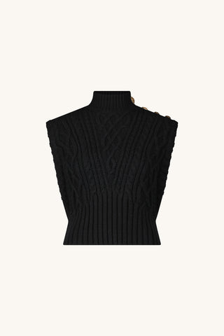 Raina Cable Knit Button Sweater - Black