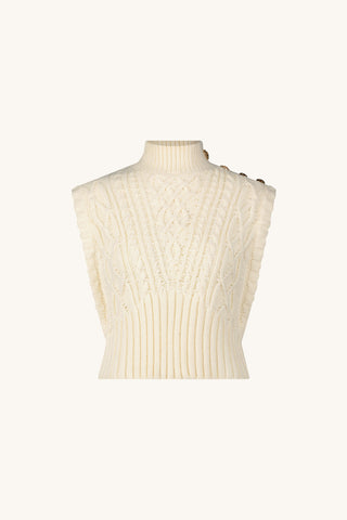 Raina Cable Knit Button Sweater - Pearl