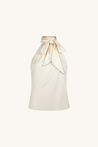 Rina Tie Neck Blouse - Pearl/Mocha