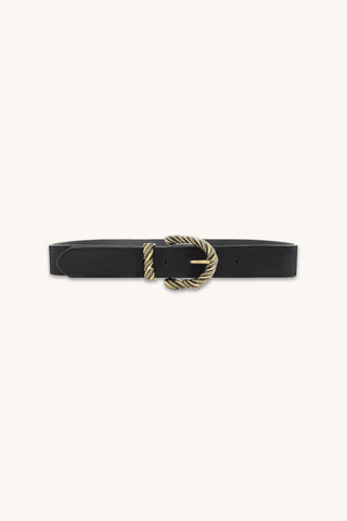 Samantha Belt in Black, black suede rope-style western belt with gold buckle, The Noli Shop