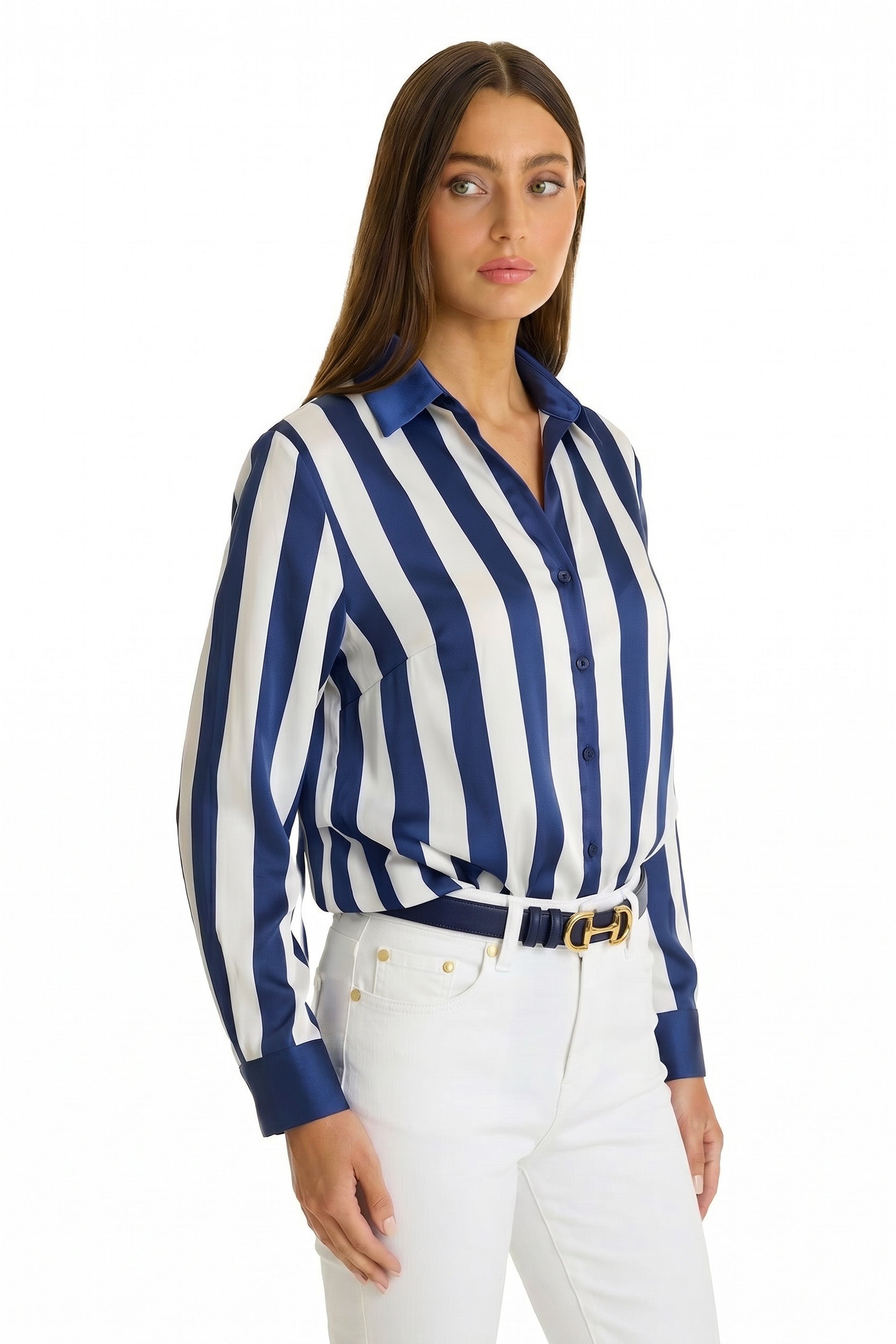 Sara Silk Blouse - Navy Stripe – The Noli Shop