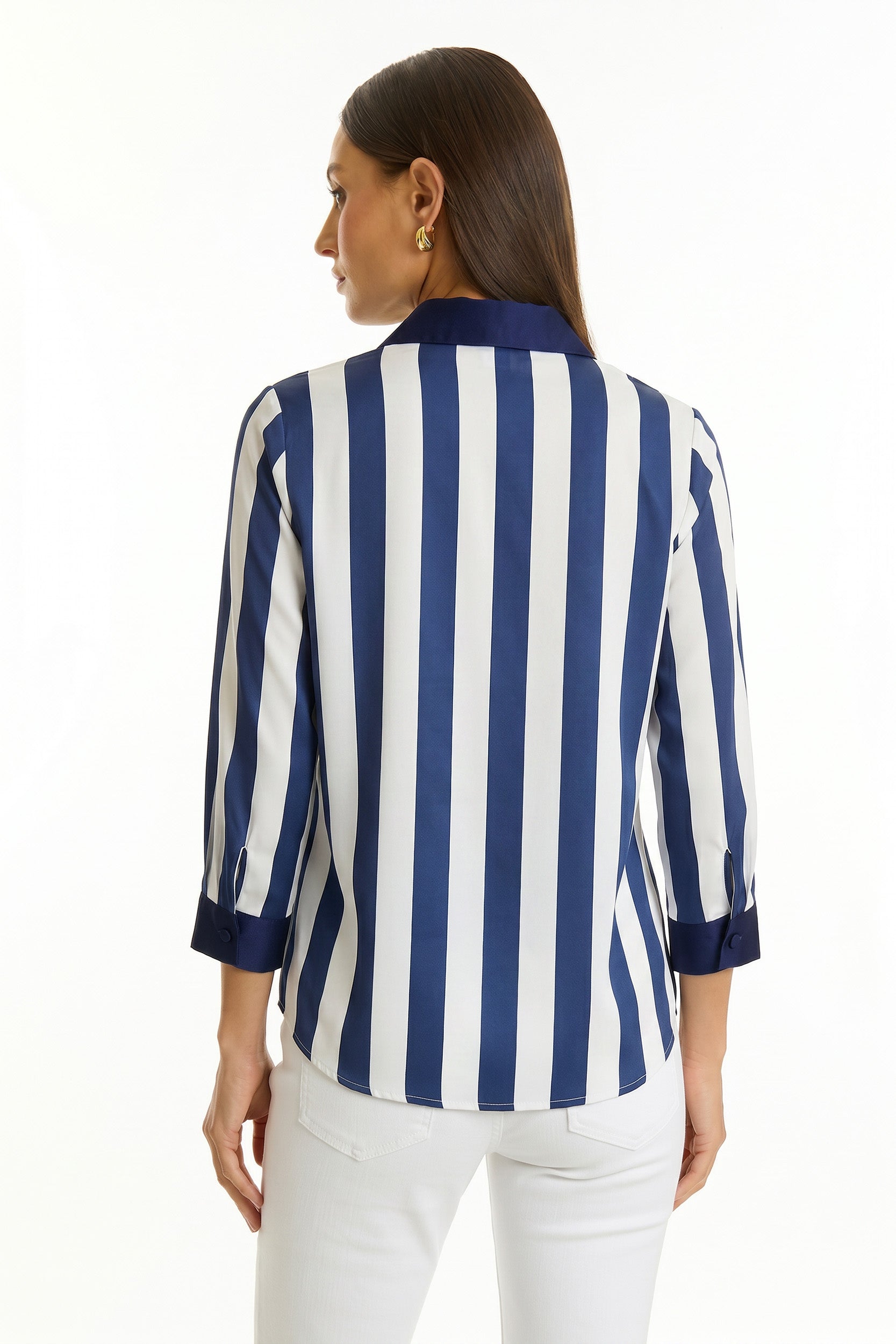 【美品】stripe embroidery logo blouse Vilagallo Blue Stripe FUN Blouse – Amelia's Apparel
