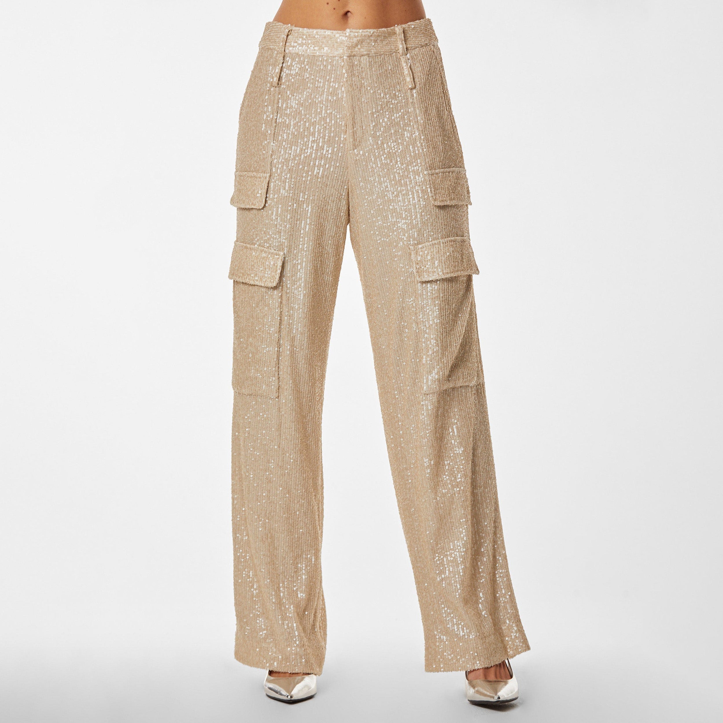 Sequin Cargo Pant - Pearl