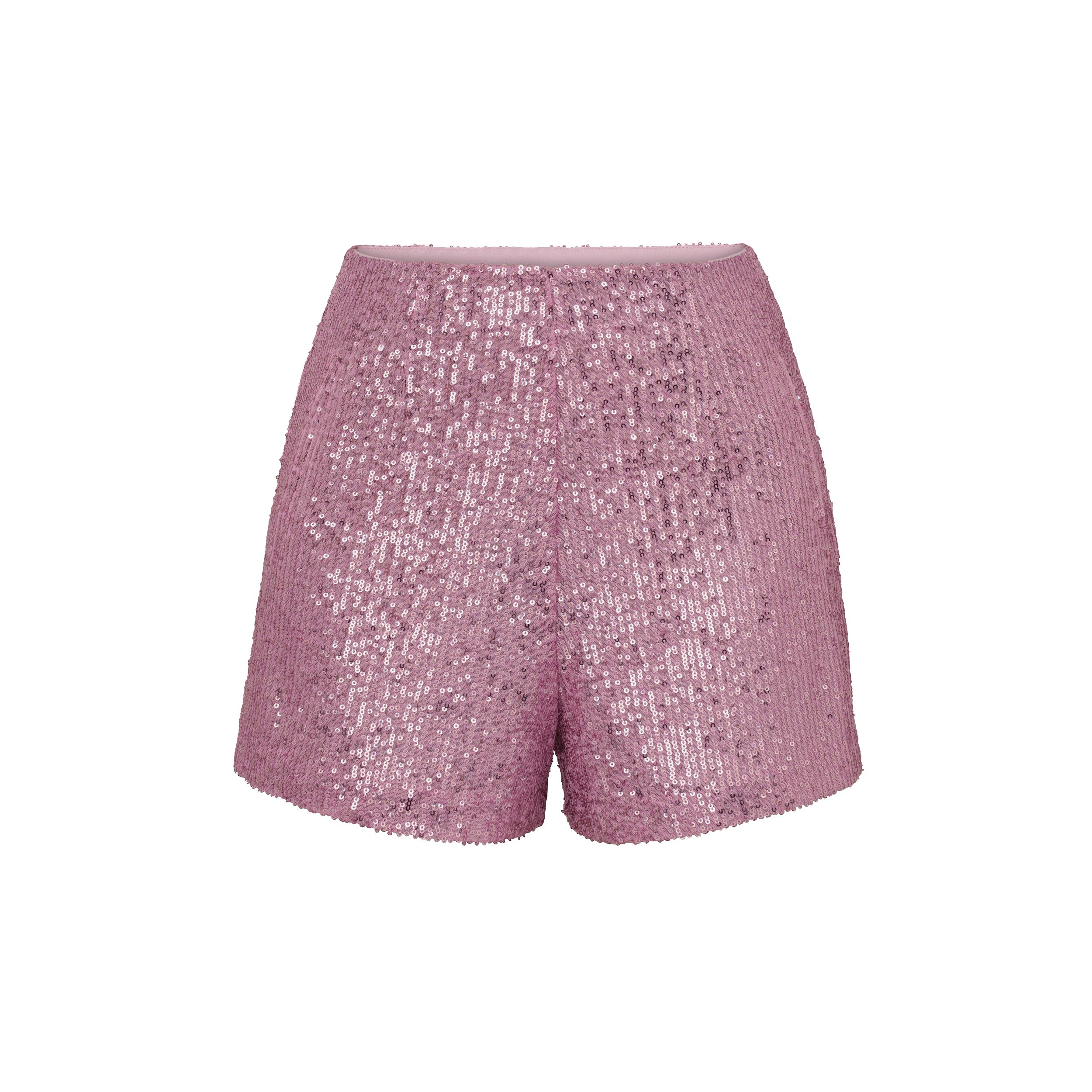 Product view of pink shorts with lustrous sequin embroidery
