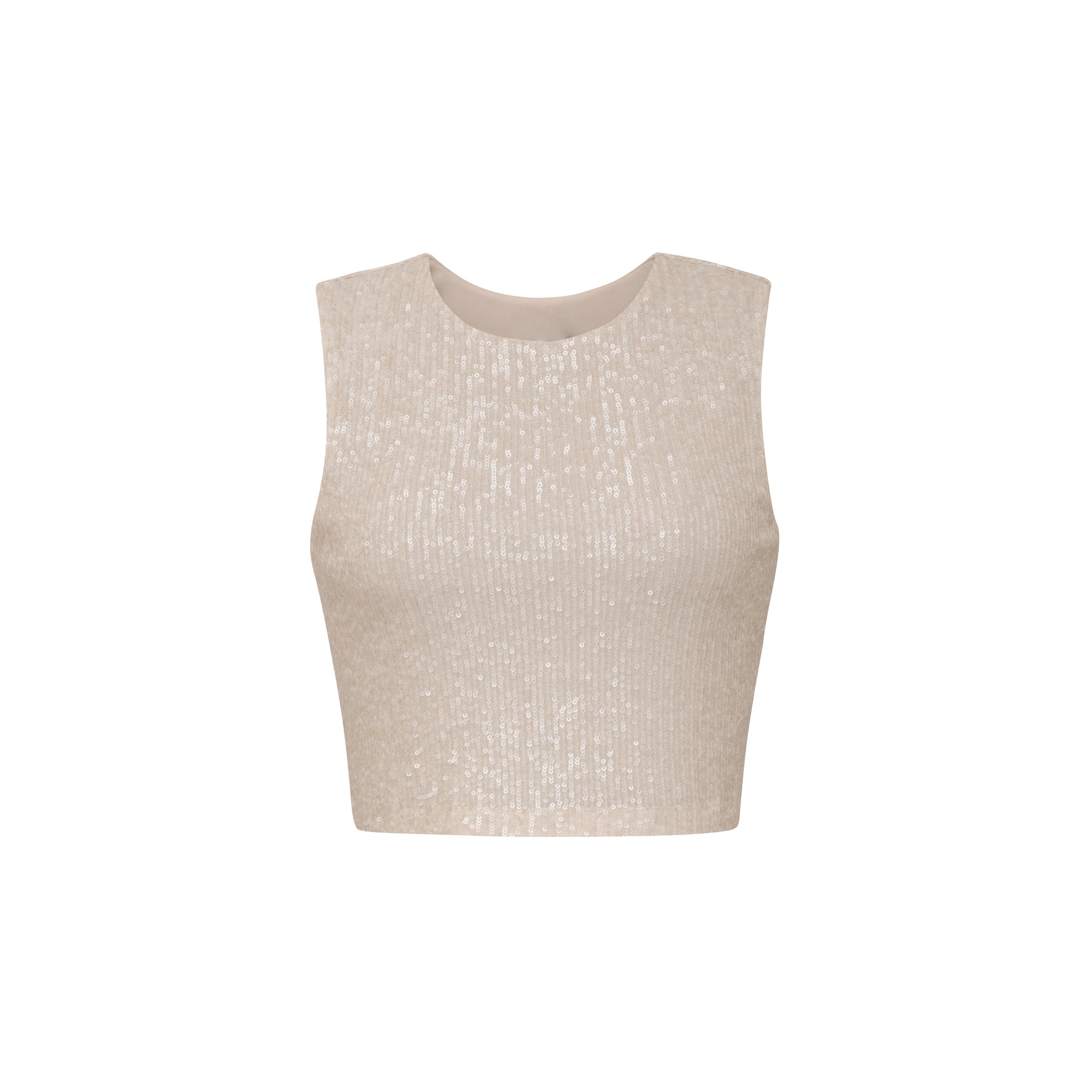 Product view cropped pearl top with lustrous sequin embroidery