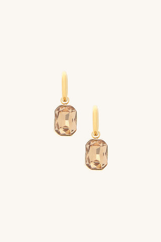Square Crystal Drop Huggie Earrings - Amber