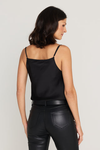 Amelie Silk Camisole in Black back view with thin adjustable straps