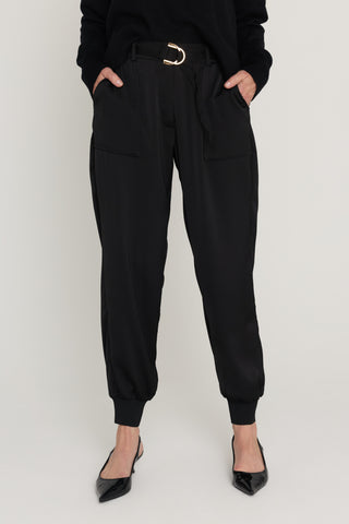 Adrienne Satin Cargo Pant - Black